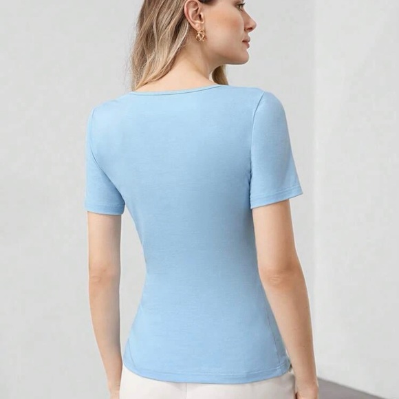 Shein Sky Blue Ruched Square-Neck Blouse XS - Picture 3 of 4